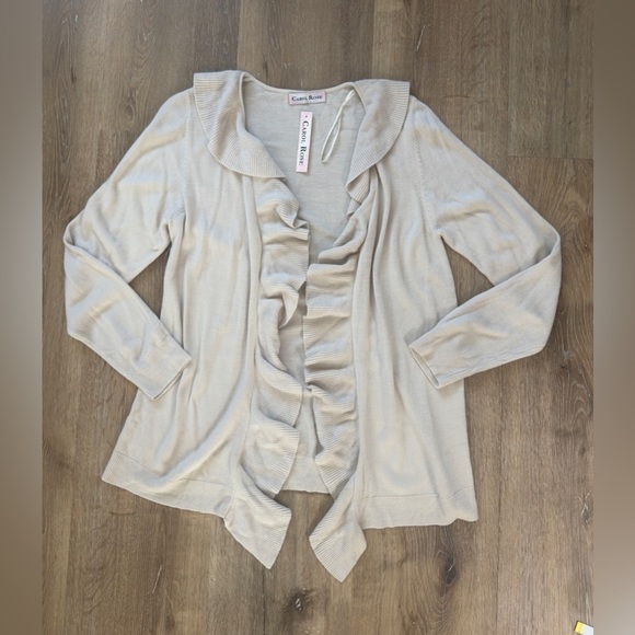 Carol Rose Beige Ruffle Cardigan 🍁🥮🍂 - Picture 1 of 10